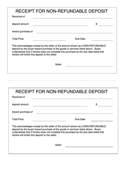 Printable Non Refundable Deposit Form